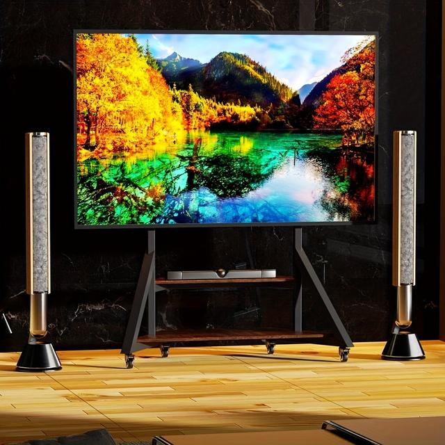 TEMU Extra Large Floor Tv Stand Height Adjustable Corner Tv Mount Stand For 65-100" Lcd With Detachable Wheels And Foot Mat