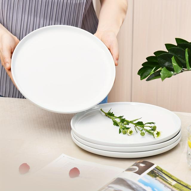 TEMU Große Keramik-Essensteller Set von 4, Servierteller 27 cm, Weiße runde Porzellan-Servierplatten für Salat, Pizza, Steak, Buffet, mikrowellen- und spülmaschinenfest