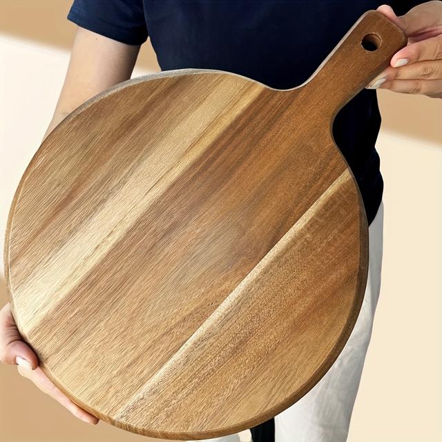 TEMU Large Round Wooden Pizza Board Tray - Ideal For Homemade Pizza, Cheese, Fruits, Salads | Versatile Kitchen & Dining Serving Tray, Cutting Board | Natural | Holiday Meals, Pizza Serving Tray