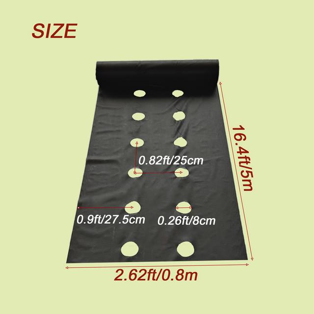 TEMU Perforált fekete gyomirtó szövet | Nagy teherbírású, vízálló, Méret: 2.62ft*16.4ft vagy 1.97ft*16.4ft, Egyrétegű PE anyag, 1.18oz/yd² - Ideális kertészkedéshez és tájépítéshez