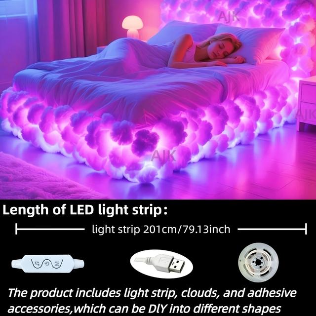 TEMU Ajk Dynamic Cloud Light | Rgb 201cm Led Strip Lights, Usb Powered, Ideal For Bedroom, Living Room, Game Room, Club, , Gift