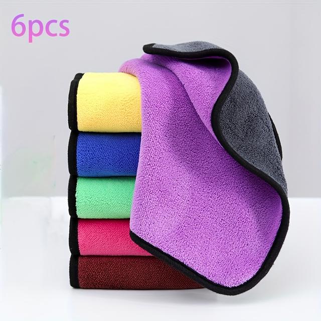 TEMU 6-pack Color Microfiber Towels - Extra Thick & Super Absorbent For Car Wash, Bathroom Cleaning, Pet Care, Dishes Drying, Glass Polishing & Kitchen Surfaces