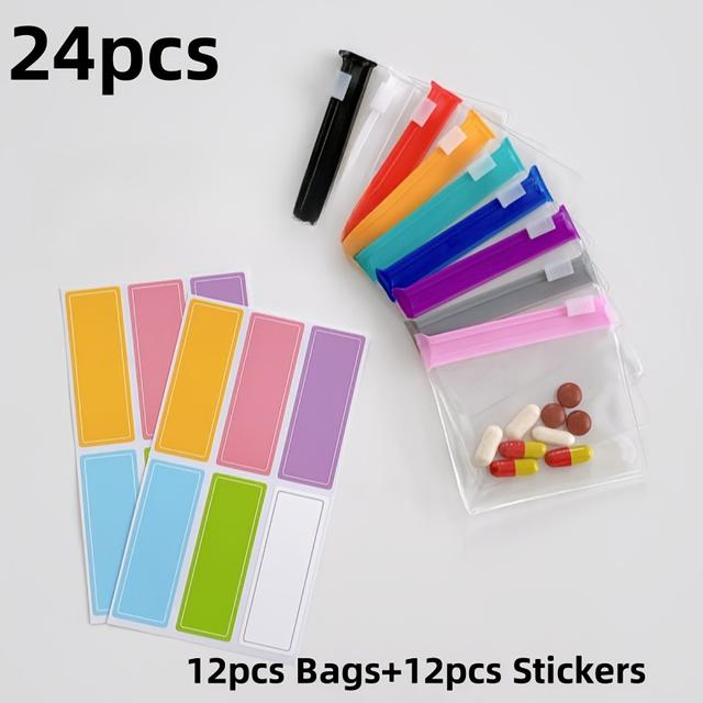 TEMU 24pcs Mini Useful Storages Bag And Stickers, Zipper Bag Set, Lure Bag Jewelry Storage Bag,self-sealing Drug Storage Device And Travel Accessories