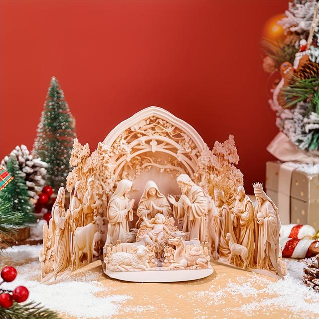 TEMU 1 Stück 3D Krippenkarten - 3D Jesus Geburt mit Priester//Jesus, Papier Religiöses Buch für Weihnachtsdekoration, für Kirchenveranstaltungen, Sammlerstück für die Winterfeiertage