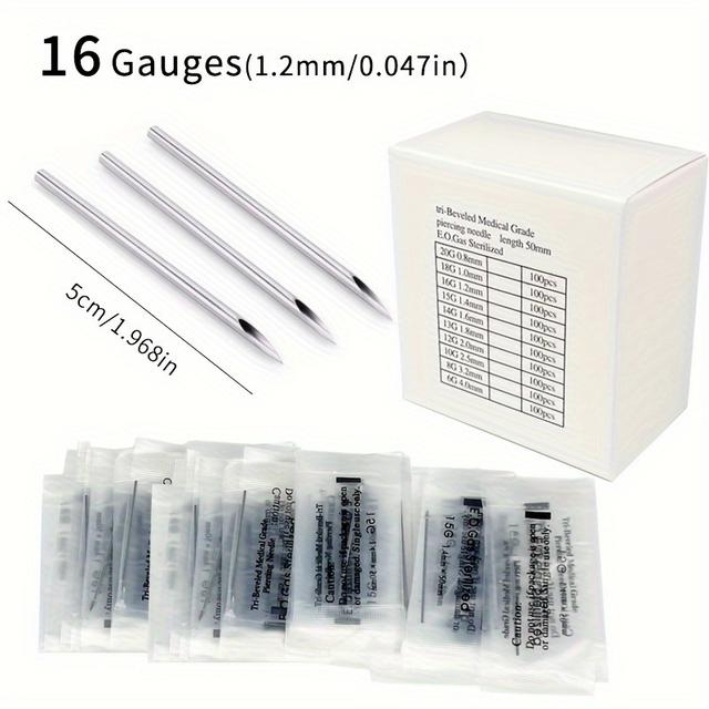TEMU 100pcs Disposable Piercing Needles With Eyelet Lip Studs, Sizes For Handmade Ear Piercings And Guide Pins