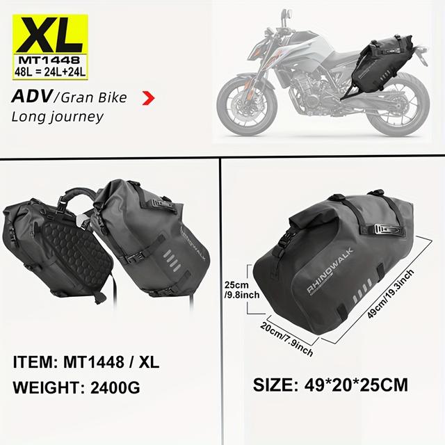 TEMU Rhinowalk 2pcs Motorcycle Saddlebag 18l/28l/48l Motorcycle Tail Side Bag Pannier Universal / /kawasaki/ Travel Luggage Storage Riding Bag Motorcycle Accessories