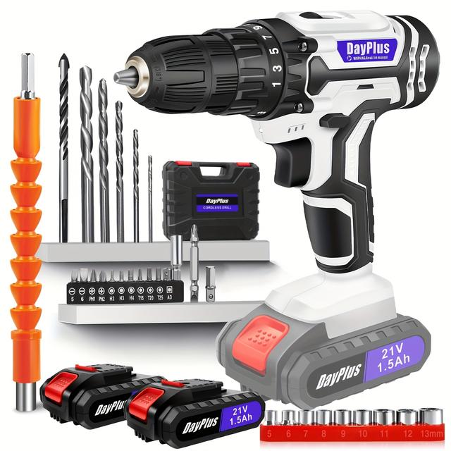 TEMU 21v Power Drill Combination Driver Electric Screwdriver Tool Set, Featuring 2 Adjustable And 25+1 Torque Settings, Includes 29 Drill/driver Bits