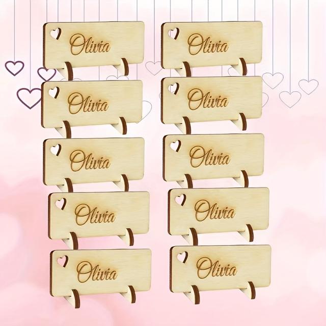 TEMU Personalized Wooden Custom Wedding Cards For Festive Parties, Which Can Serve As Pendants Or Guest Gifts, Featuring Laser Cutting And Engraved Text For Decorative Gift Name Tags