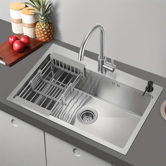 TEMU Évier de Cuisine en Acier Inoxydable pour Comptoir – Bassin Rectangulaire avec Évacuation Efficace, Facile à Nettoyer et Installation Souple pour Cuisines | Polie | Accessoire de Cuisine