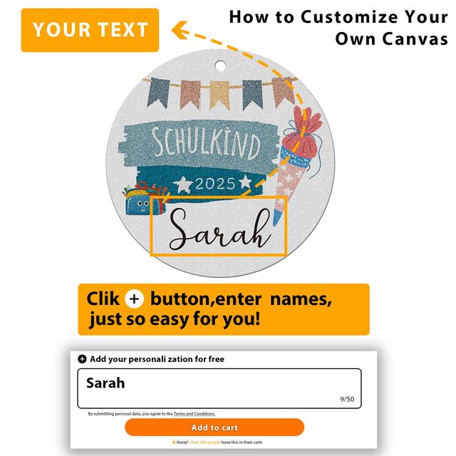 TEMU 1pc 2025 Personalized German School Opening Decoration, Multicolored Ornament With Custom Name, Silvery Glitter Surface For Back-to-, Halloween Decorations, Christmas Decorations