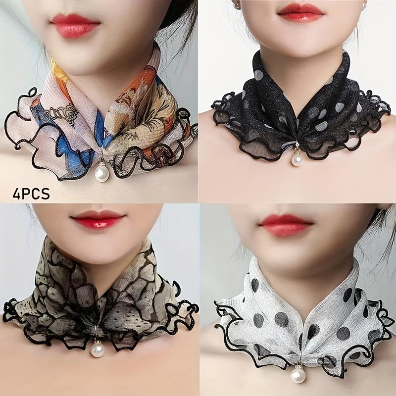 TEMU 4pcs Women's Mesh Headscarves, Chiffon Veil Neck Covers, Fashionable And Elegant Lightweight Scarves For Spring And Summer, Versatile Neck Wraps