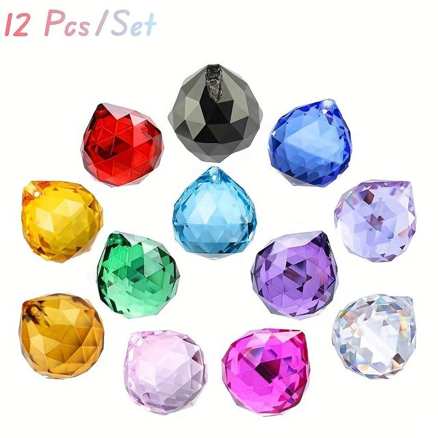 TEMU 12pcs/set Vintage Shui Crystal Ball Suncatchers - 20mm -like Prism Pendants, Refracting Hanging Orbs For Wedding, Christmas Decorations, Shui & Party Crystal Balls (no Frame)
