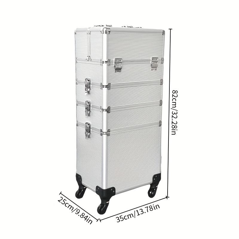 TEMU 4-in-1 Professional Makeup Cart With Wheels & Aluminum Trolley - Detachable, Tool Organizer, Lockable Cosmetic Storage Case For Jewelry, Nail Polish & More