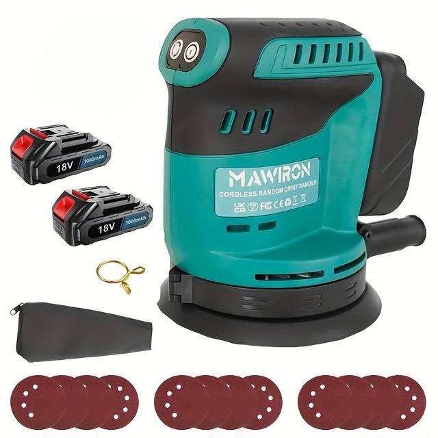 TEMU Cordless Random Orbit Sander With 2x Batteries And Charger, Replacement For Makita Dbo180z, Electric Sander 125mm With 12 Sandpapers, For Wood, Polishing, Sanding