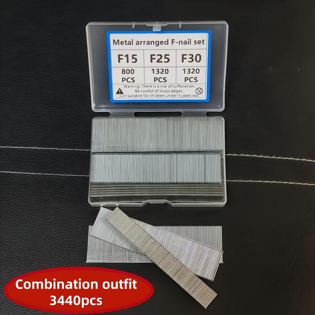 TEMU 3440pcs F Set, 18 Gauge Galvanized Straight , Suitable For Pneumatic/electric -f15, F25, F30, Used For Home Decoration And Woodworking Purposes
