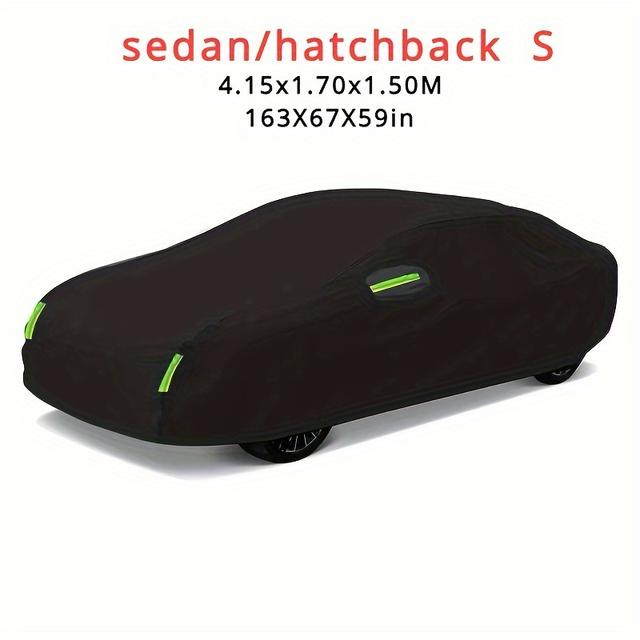 TEMU Black Oxford Fabric Car Cover Q0402 - Fit With Green Accents, Durable Weather-resistant Protective Cover For Sedans, , And Suvs, Vehicle Protection, Sleek Car Cover, Highquality Material