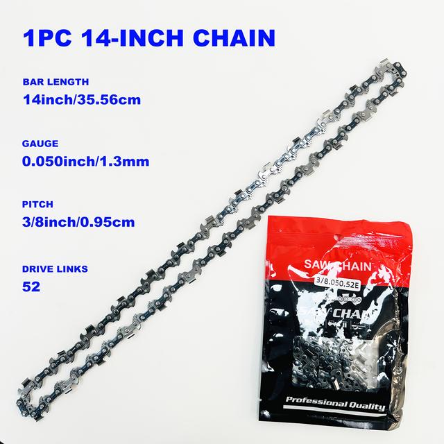 TEMU 14- motorsågskedja /8" LP-stigning, 050" tjocklek, 52 drivlänkar passar för Echo CS-310, Ryobi RY3714 m.m. - S52