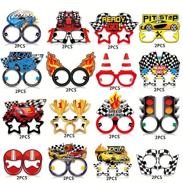 TEMU 32pcs Racing Theme Party Paper Glasses, Photo Props, Party Favors, Gathering & Game Decorations Set For Christmas,newyear,valentine,party Events