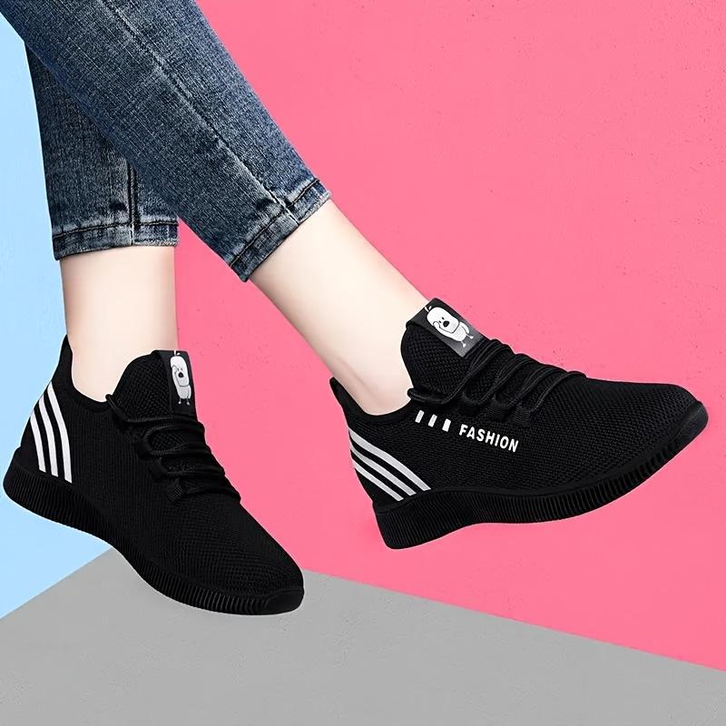 TEMU Women's Breathable Lightweight Sneakers With Soft Sole - Minimalist Lace-up Outdoor-ready Suitable For Running, Walking & Daily Wear - Cushioned Cushioning & Fabric Upper