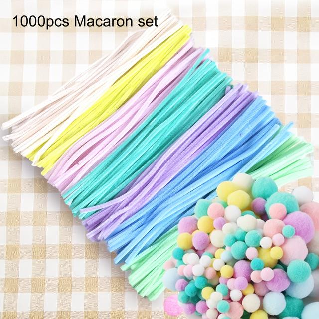 TEMU A Set Of 1000 Pipe Cleaners For Art Projects, Featuring 7 Different Macaron-colored Pipe Cleaners And 5 Sizes Of Macaron Pom Poms, Perfect For Colorful Crafting With Assorted Chenille Stems