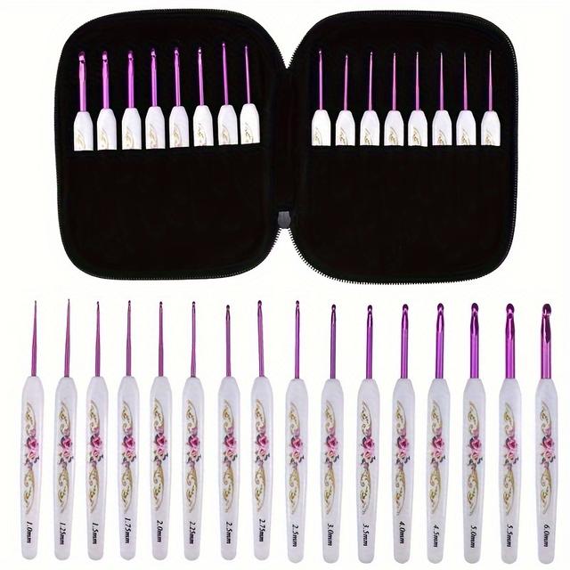 TEMU 16pcs Ergonomic Crochet Hooks Set, Flower Pattern, 1.0mm-6.0mm Diy Handmade Knitting Art Tool Set, With Storage Box, Suitable For Beginners And Experienced Knitting Enthusiasts, Sewing Storage
