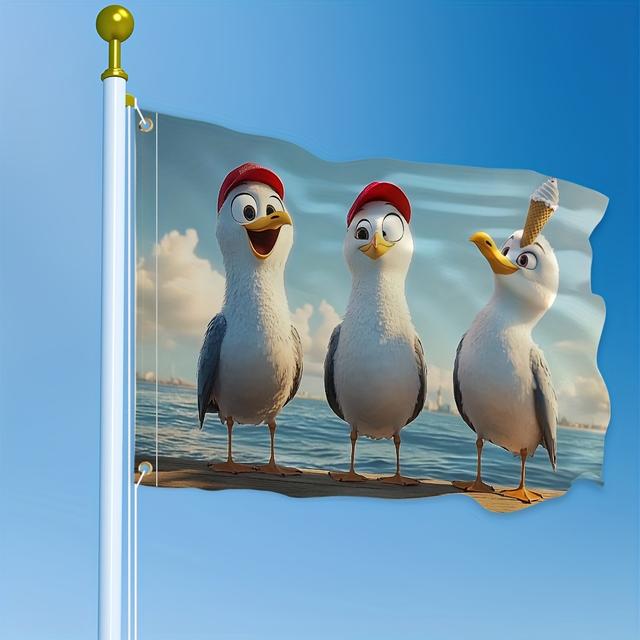 TEMU 1 Stück, Lebendige quadratische Flagge Möwentrio, Polyester für Heimdekoration, Außendekoration, Gartendekoration, Gartendekoration