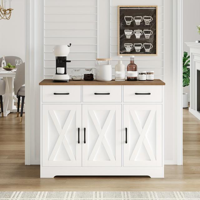 TEMU Kealive Taburete, Gabinete de Almacenamiento de Cocina Cajones y , Gabinete de Bufé con Encimera, para Comedor, , Madera, y Marrón