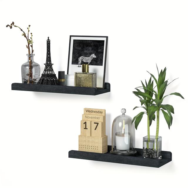 TEMU Floating Shelves Wall Mounted Set Of 2, 17 Inch Rustic Wood Wall Shelves For Storage, Bedroom Living Room Bathroom Kitchen Office And More Dark Walnut, Floating Shelves