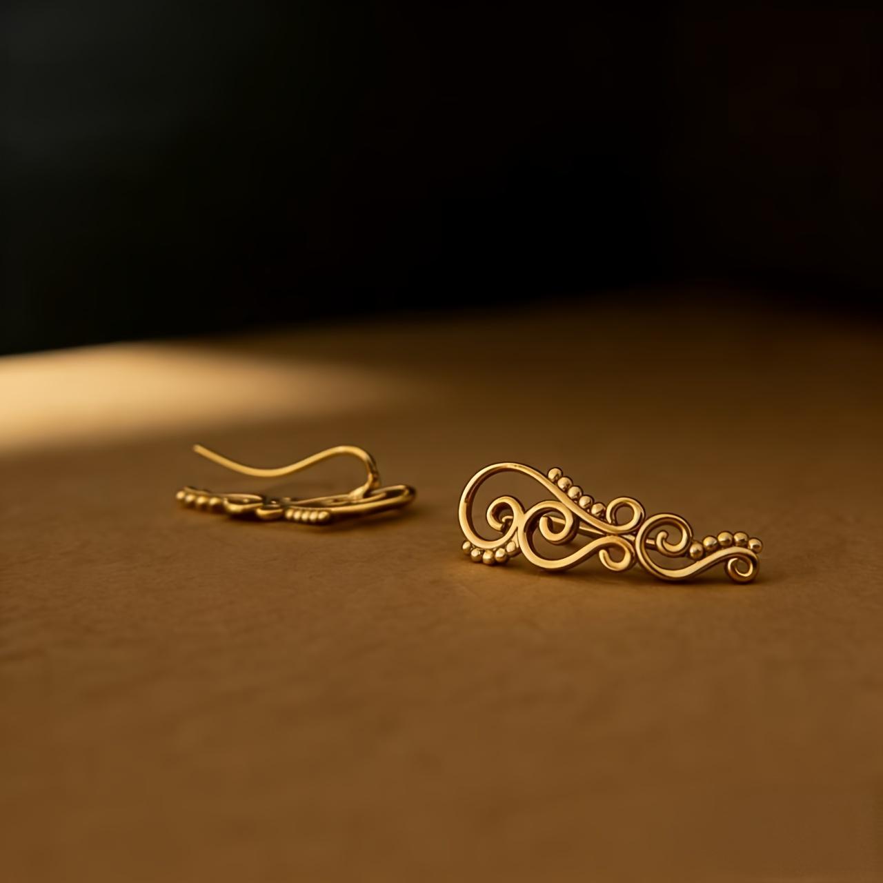 TEMU Retro Scroll Pattern Earrings, French Style Studs, Ear Piercings, Unique Wrapped Ear Additions