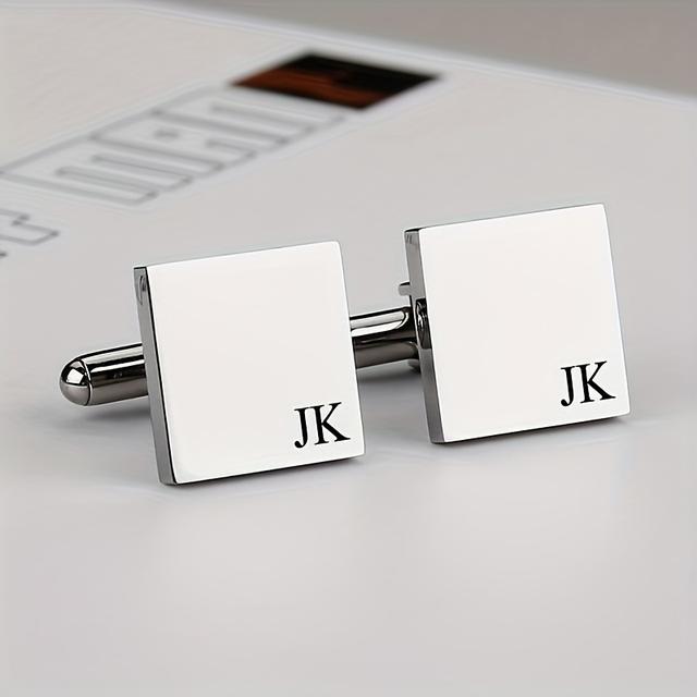 TEMU Unique Custom Engraved Stainless Steel Cufflinks - Elegant Personalized Name Buttons For Formal Wear, Gift For Groom, Best For Man & Groomsmen