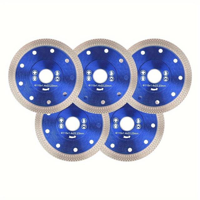 TEMU 5er-Set Blaue 4.5 Zoll Ultradünne Diamantsägeblätter für Nassschneiden auf Keramik, Porzellan, Granit, Marmor & Fliesen - Mehrzweck-Hartmetall-Schleifklinge