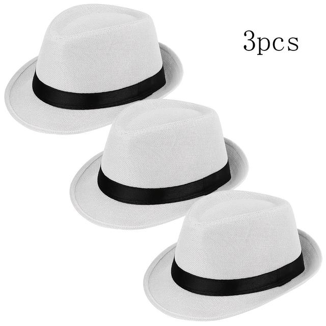 TEMU D 3pcs Vintage 1920s Trilby Hat - Straw Summer Hats With Wide Brim Sun Protection, Unisex For Women Men Teens, Options (brown/white/grey/red/black/navy), Picnic Hat, Elegant Hat, Headwear
