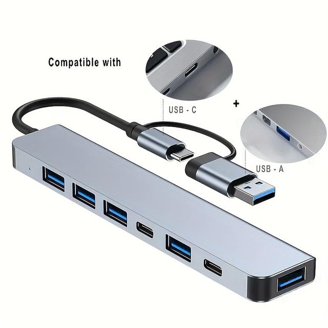 TEMU 7-in-1 Usb 3.0 Data Transfer Adapter, Multiport Expansion With Type-c & Usb-a Connectors, Compatible With Tablets, Supports 5v Operating Voltage, Usb-powered
