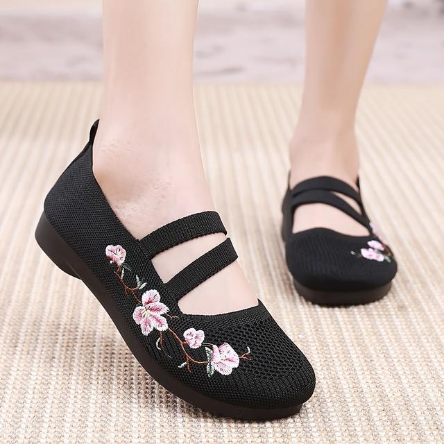 TEMU 2024 Women's Summer New Casual Knitted Shoes With Soft Sole And Soft Upper, Lightweight Comfortable Ethnic Style Flat Shoes For Women, Women Shoes