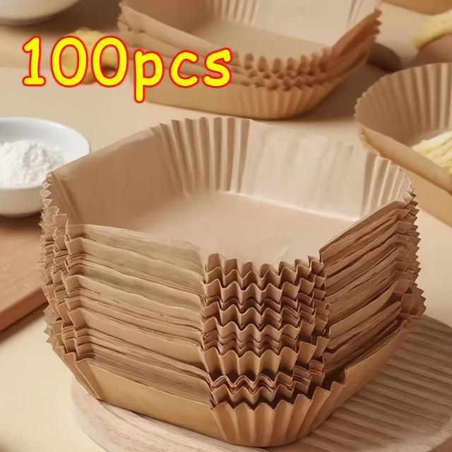 TEMU 100/200/300/400pcs Air Fryer Liners - Brown Paper Sheets For Baking, Roasting And Microwaving - Easy To Clean, Cooking, Great For Home And Commercial Kitchens, Air Fryer Accessories