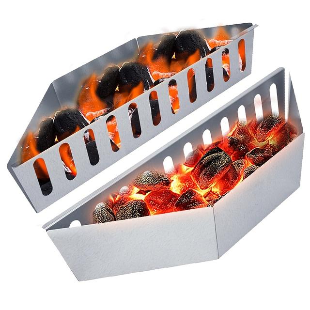 TEMU 2 db BBQ füstölő doboz készlet, cink-vas ötvözet faszénkosár, füstölő doboz kültéri grillezéshez, nem elektromos, élelmiszerrel érintkezve biztonságos, ezüst szürke kültéri grillezéshez