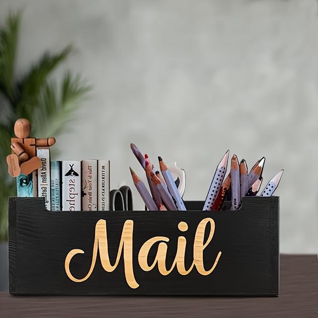 TEMU 1pc Mail Organizer, Wall Mount Or Desktop Organizer, Countertop Rustic Mail Organizer For Wall, Office Mail Holder For Desk, Wood Mail Storage Organizer, Letter Holder, Mail Tray, Mail Basket