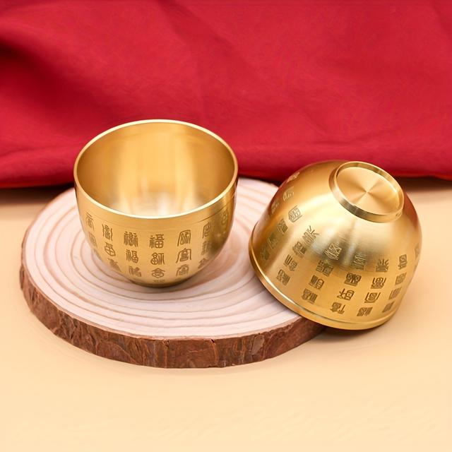 TEMU 2pcs Vintage Brass Fu Symbol Good Fortune Decorative Vases - Ornate Chinese Prosperity Figurines for Home Office Desk Decor, Holiday Gifts for Christmas Halloween Easter