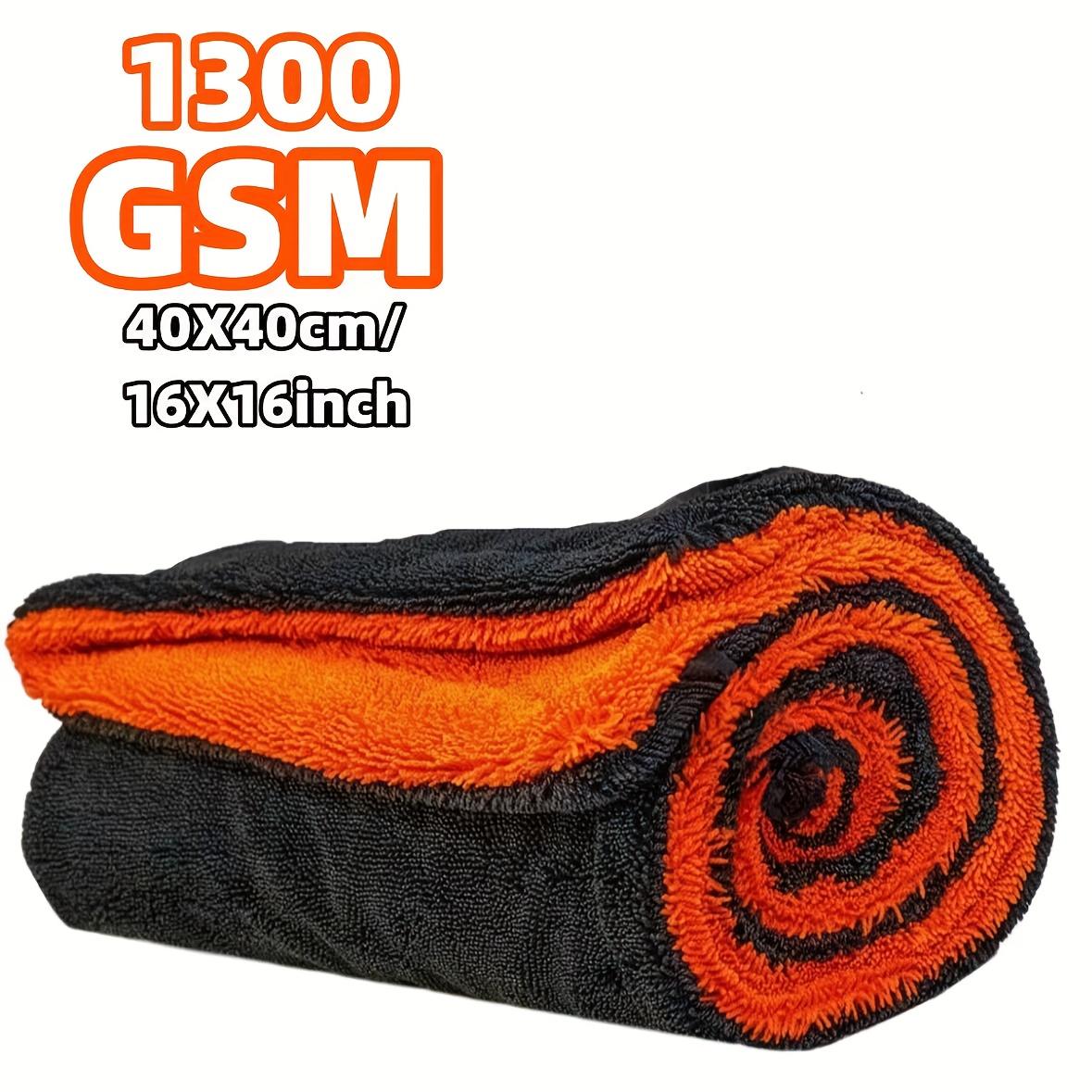 TEMU Xl-large Car Drying Towel, Microfiber Towel, 1300gsm, Double-sided Absorbent Twisted Loop Edgeless Car Cleaning Cloth, No Scratches/scuffs/water Stains, Orange/gray