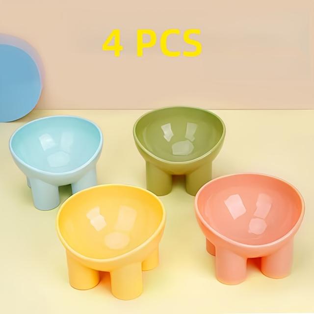 TEMU 4pcs Colorful Cat Food Bowls Set - High-quality Pp Durable Bowls With Smooth Polished Finish, Assorted Pastel Colors (blue, Green, Yellow, Pink) - Indoor & Outdoor Cat Feeding, Cat Accessories