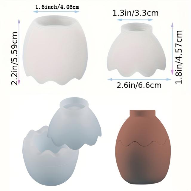 TEMU Diy Silicone Mold Kit For Egg-shaped Storage Jars & Candle Holders - Versatile Gypsum, Resin & Flower Arrangement Crafts With Heart Accents On Wooden Display Tray