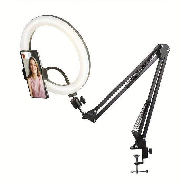 TEMU Anillo de luz para selfies de cm con soporte móvil y brazo de mesa, ideal para fotografía y transmisiones