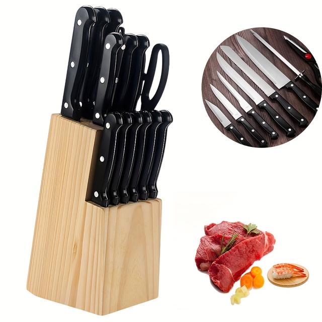 TEMU Chef's Knife Set, 15 Kitchen Knives With Ergonomic Handles, High Carbon Stainless Steel Kitchen Knife Set, Cooking Knife Set For Slicing Meat Vegetable Bread And Fruit
