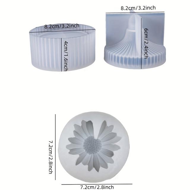 TEMU 3pcs Diy Crystal Droplet Storage Box Mold Set, Round Striped Daisy Aromatherapy Plaster Silicone Mold And Making Kit