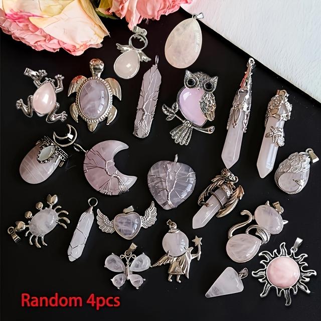 TEMU 4 st Rosakvarts Hängen | Handgjorda Gåvor, Olika Stilar Inklusive Måne, Katt, Hjärta, Fjäril | Symboliserar , Trogenhet, Lockar Romantik, och Kärleksvaktare Sten för Alla Hjärtans Dag