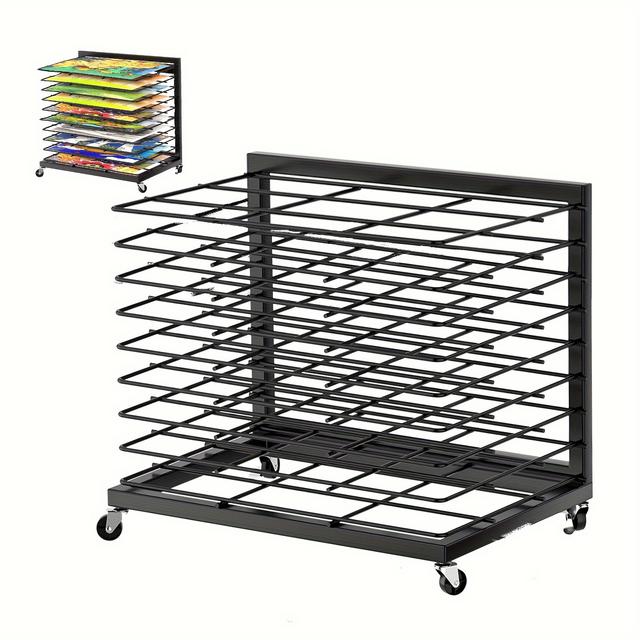 TEMU Artwork Drying Rack With 9 Removable Shelves, Wheeled Wall-mounted Art Storage Rack, Suitable For Classrooms And Art