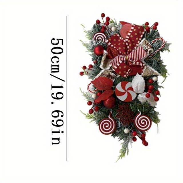 TEMU 1 Large 19.71 Inch Elegant Christmas Wreath Door Hanging With Bow, Candy Cane, /green/white/golden-yellow Ornamental Balls - Indoor/outdoor Holiday Decoration, No Maintenance Required (pre-made