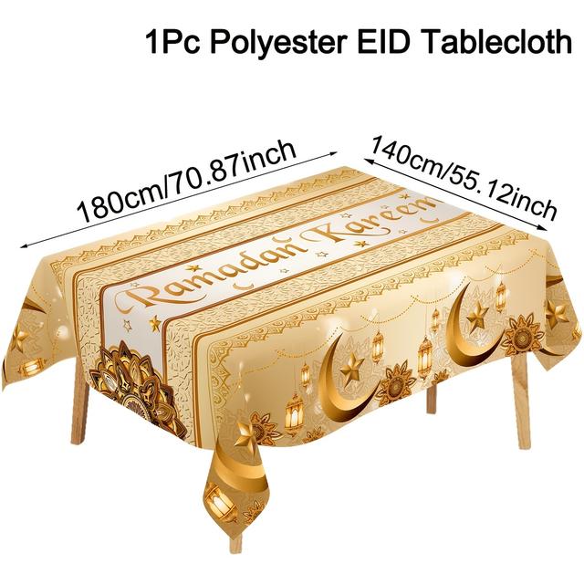 TEMU 1pc Polyester Tablecloth Featuring A Moon Lantern And , Perfect For Decorating Your Dining Table During Ramadan Celebrations, Including Eid Al-fitr And Eid