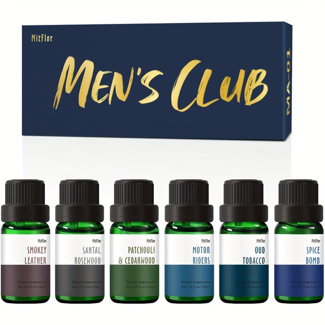 TEMU 6x10ml Men' Fragrance Oil, Mitflor Fragrance Gift Set, Premium Essential Oils For Home Diffusers, Candle Making Scents, Scented Oils Gift Set For Men