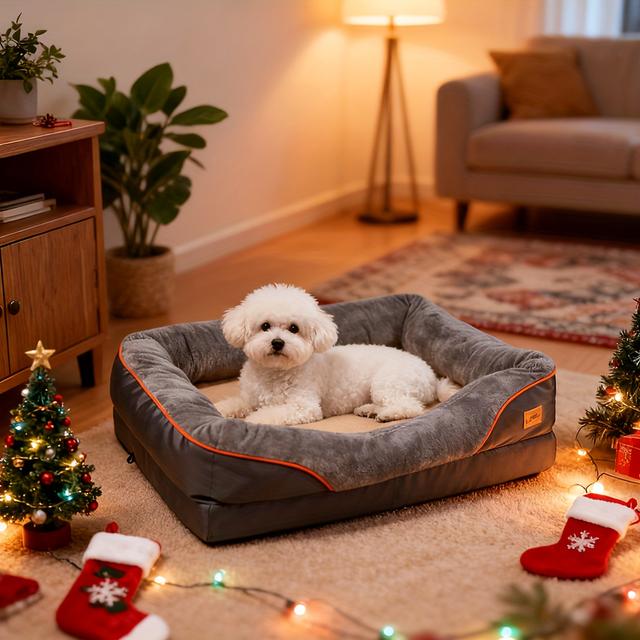 TEMU 1pcs Large Orthopedic Dog Bed 4-sides Bolstered Dog Bed Cushion Durable Living Room Lounger Matress 83x57x25cm